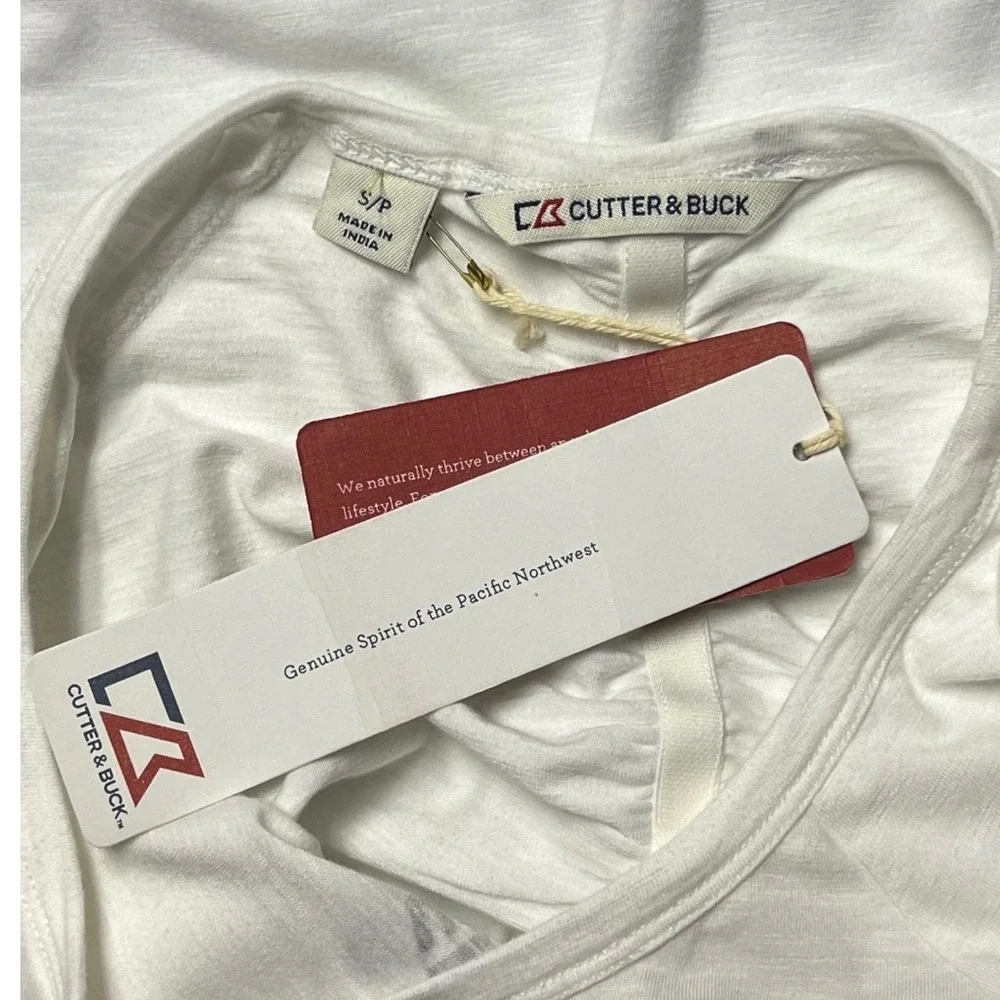Cutter & Buck Knit Top S White Graphic Long Sleeve Athleisure Sporty Comfort NEW - Picture 9 of 13